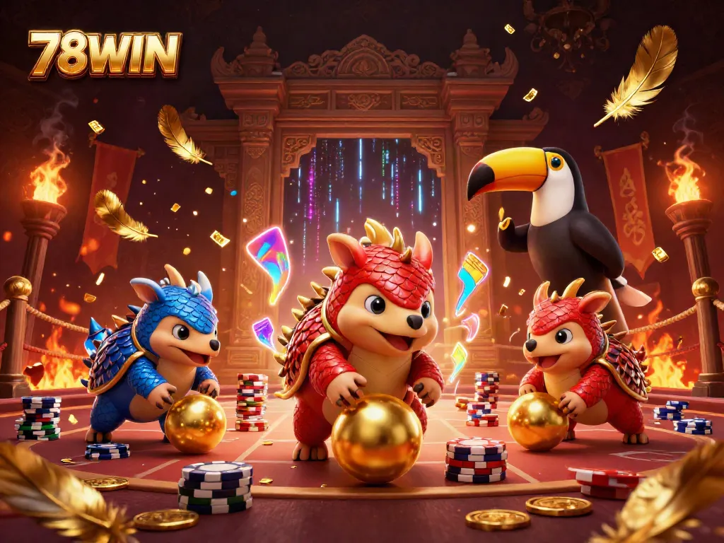 Experience the thrill of 78WIN as vibrant pangolins compete in a colorful casino scene.