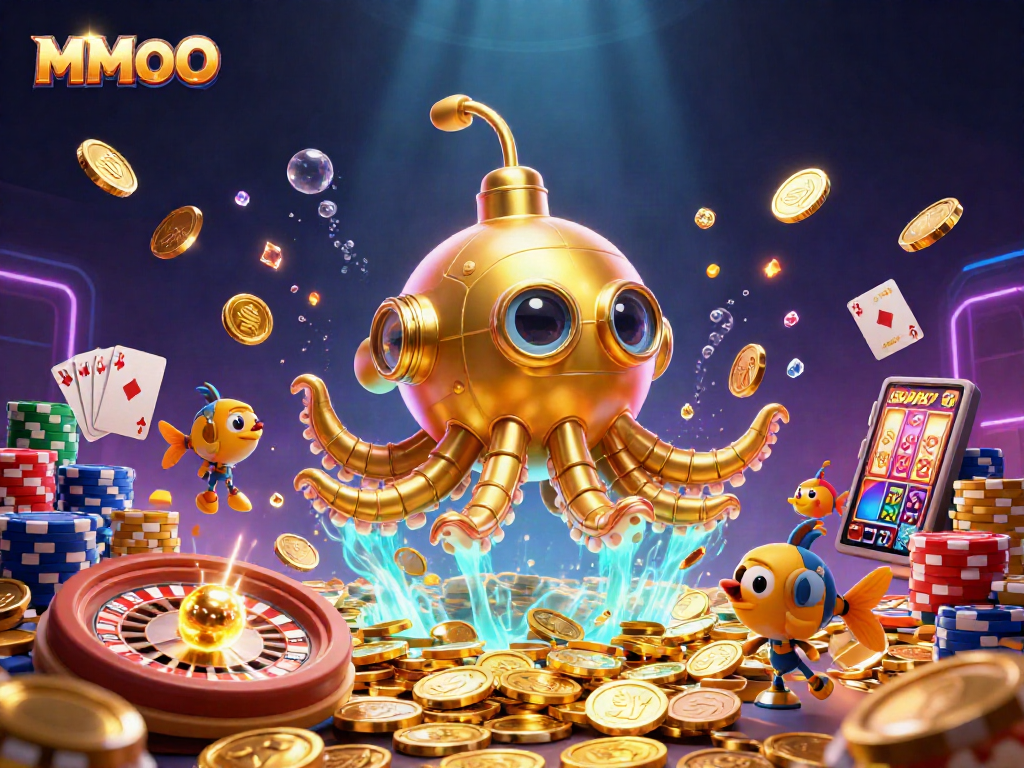 Play and win at MMOO with vibrant casino-themed art showcasing excitement and rewards.