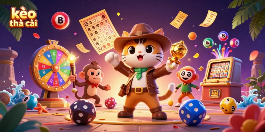 Cats and monkeys navigating the thrilling world of kèo nhà cái while discovering casino treasures in an adventurous setting.