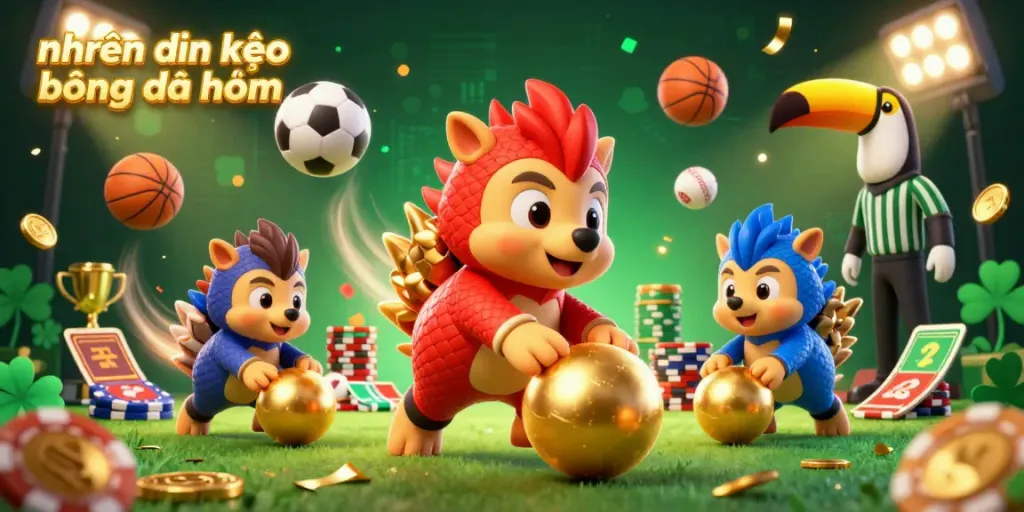 Engaging scene of pangolins representing nhận định kèo bóng đá hôm nay with sports elements and dynamic betting actions.