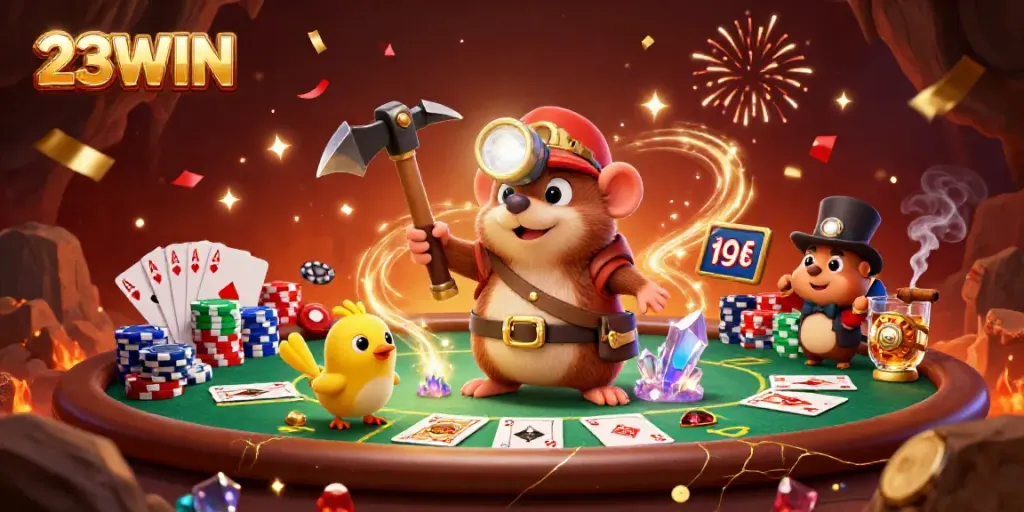 Experience thrilling adventures with 23WIN in a vibrant casino scene filled with treasures.