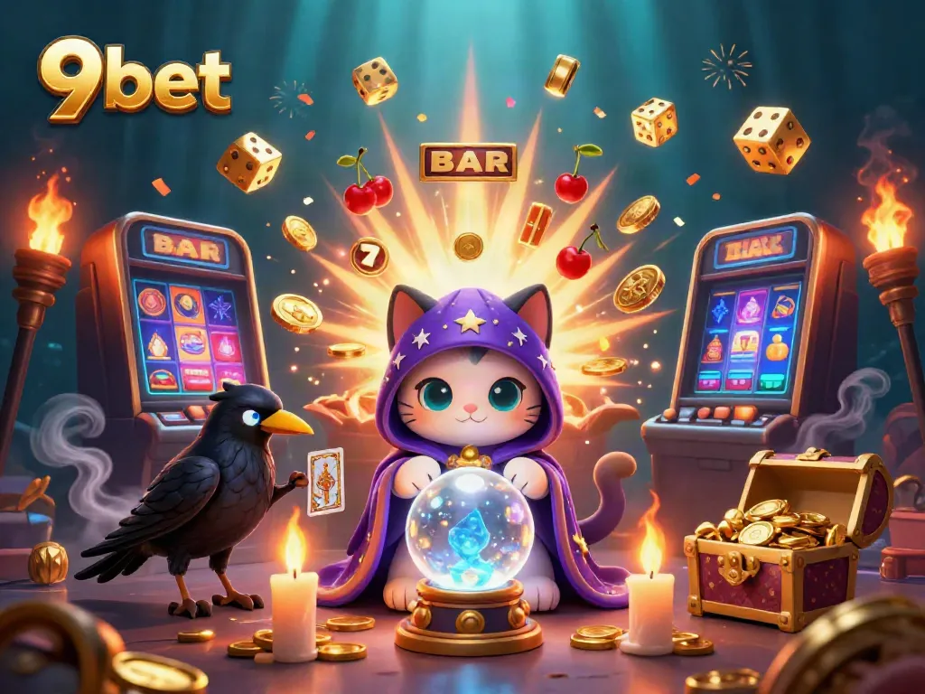 Experience thrilling gaming with 9bet in an enchanting casino scene featuring mystical characters.