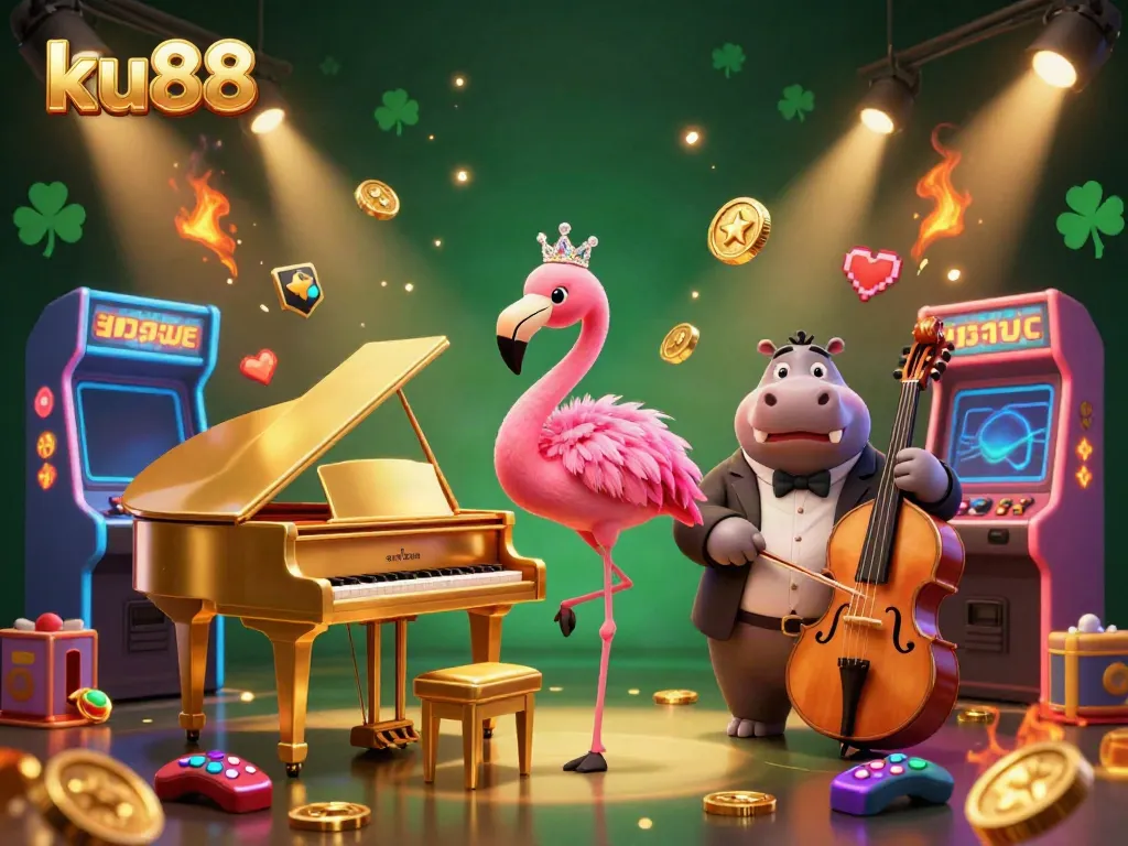 Engage in exciting gameplay at ku88, featuring a lively 3D casino scene with animated characters and game elements.