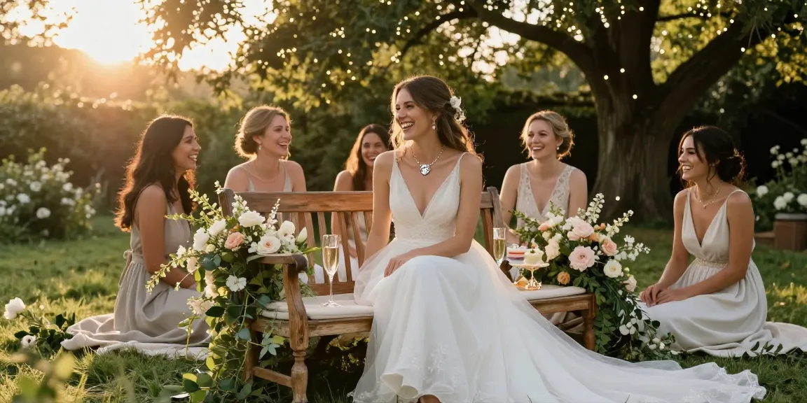 Bridal scene with a wedding band for women highlighting elegance in an outdoor celebration.