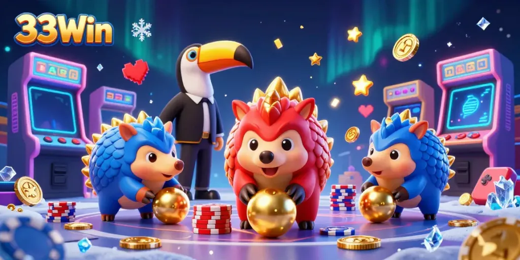 Experience thrilling moments at 33Win with rival pangolins in a casino showdown.