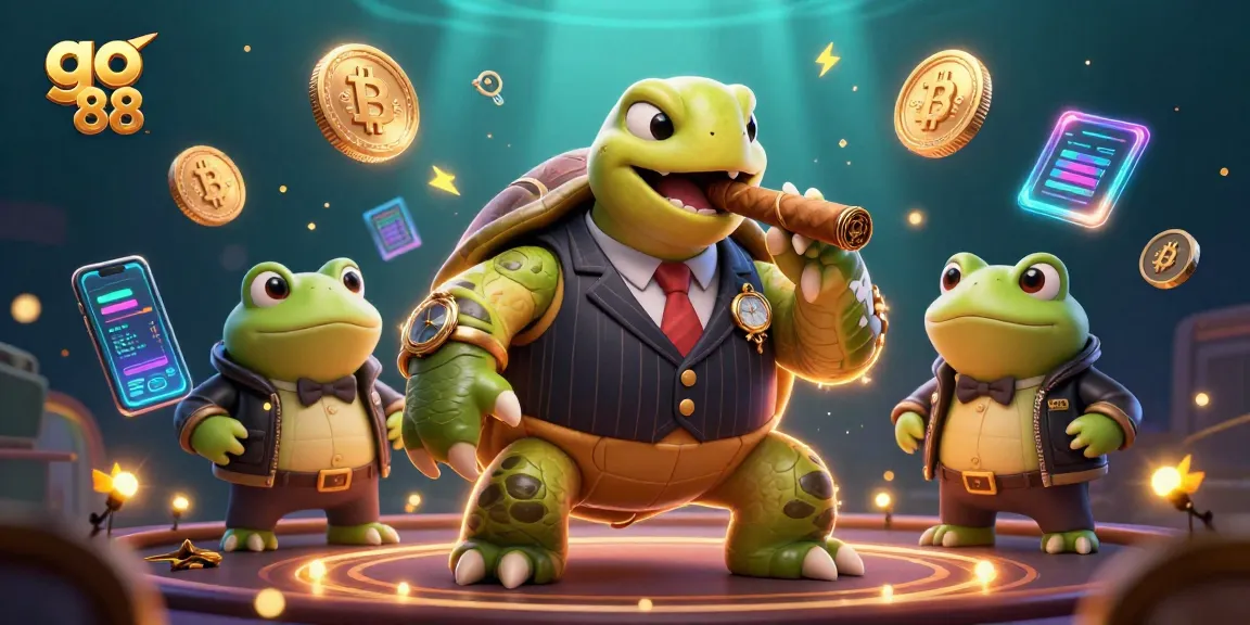 Engage with go 88 in a lively casino setting featuring a turtle mobster and bullfrog enforcers.