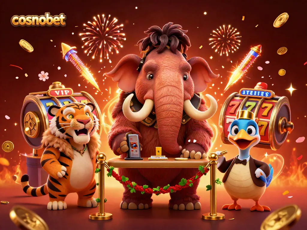 Experience the excitement of cosmobet with a vibrant casino scene showcasing engaging characters and slot games.