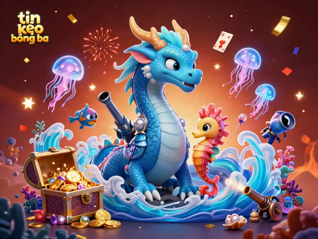 Engage with tin kèo bóng đá in this captivating 3D illustration showcasing vibrant underwater treasures and dynamic characters.