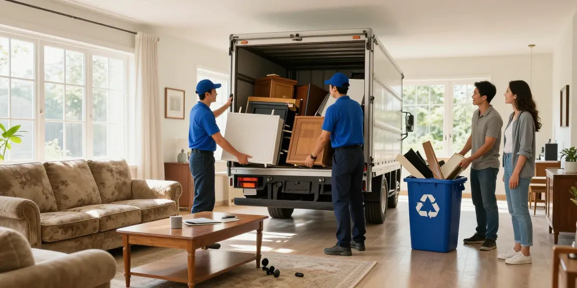 Efficient house clearance in London, showcasing professional movers sorting and loading furniture for eco-friendly disposal.
