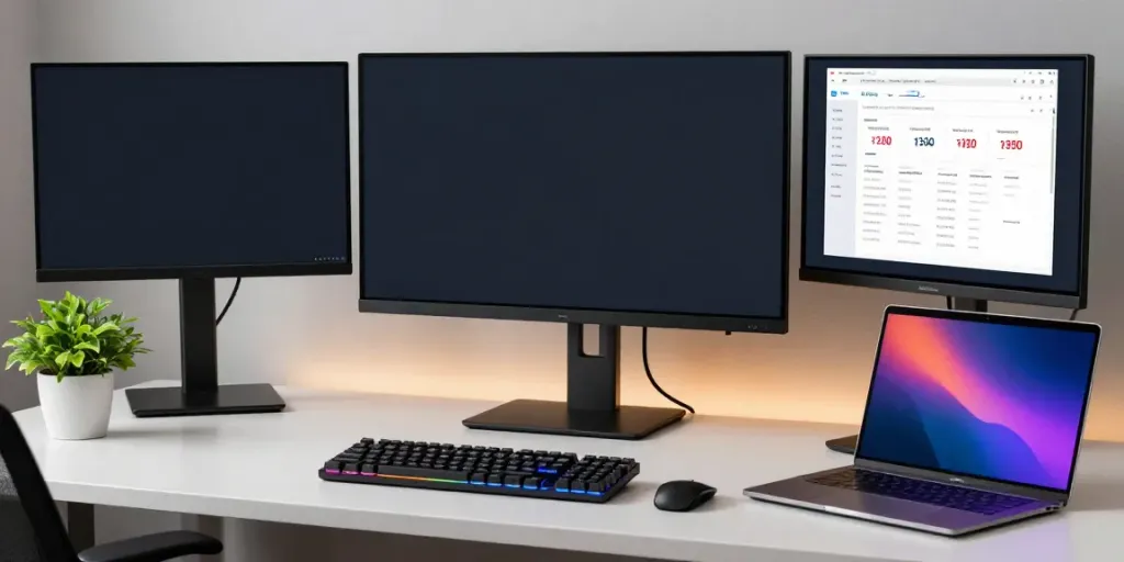 UK domain renewal prices displayed on advanced software tools in a modern workspace.
