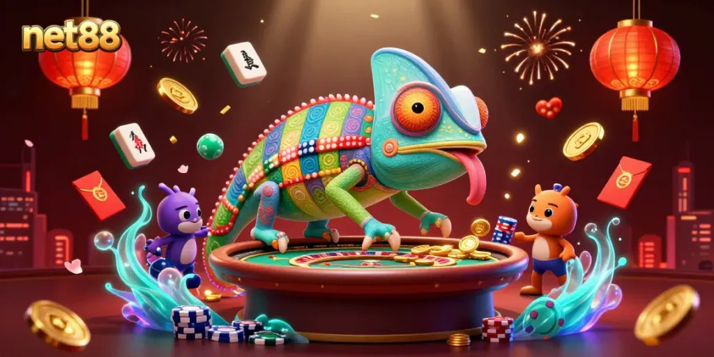 Catch the thrill with net88, where a chameleon casino owner watches over exciting games and rewards.
