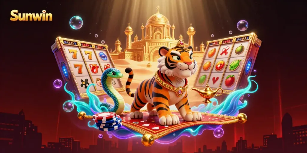 Experience thrilling gameplay at Sunwin with vibrant designs featuring slot elements and a magical theme.