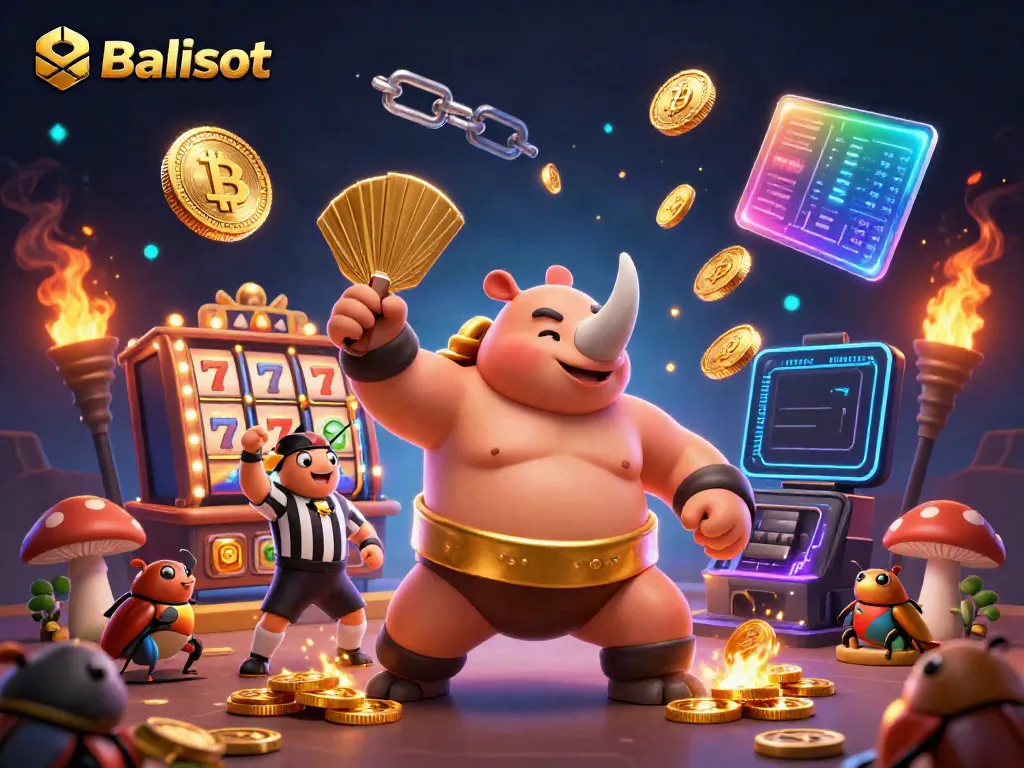 Balislot gameplay scene with a sumo beetle champion and strong visuals of slot game features
