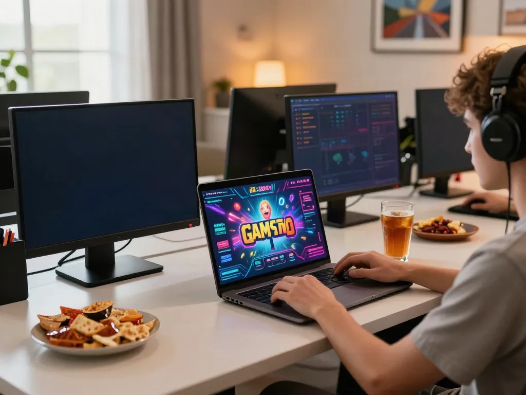 Engaging gaming experience at non GamStop casinos with colorful graphics and cozy atmosphere.