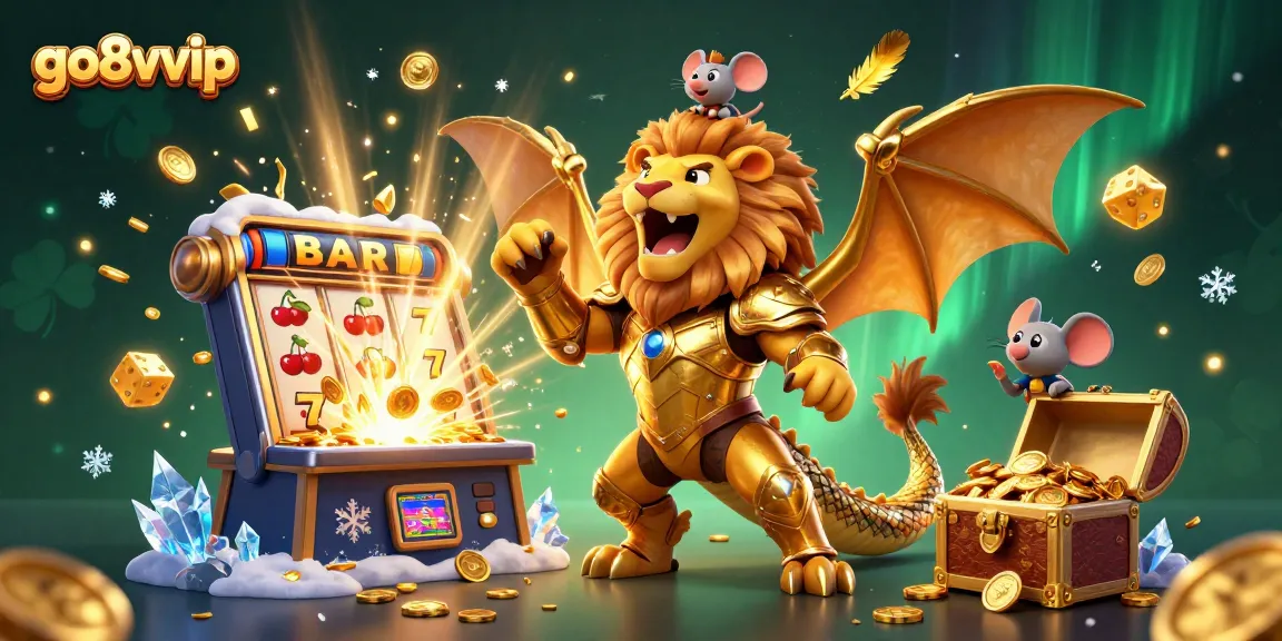 Engage with go8vvip by spinning a massive slot machine and winning jackpots in a vibrant casino scene.