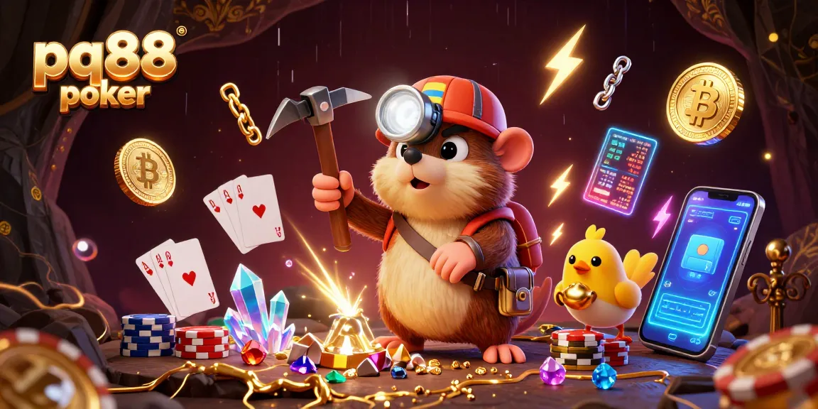 Experience the excitement of pq88 poker with a treasure-hunting mole and vibrant casino elements.