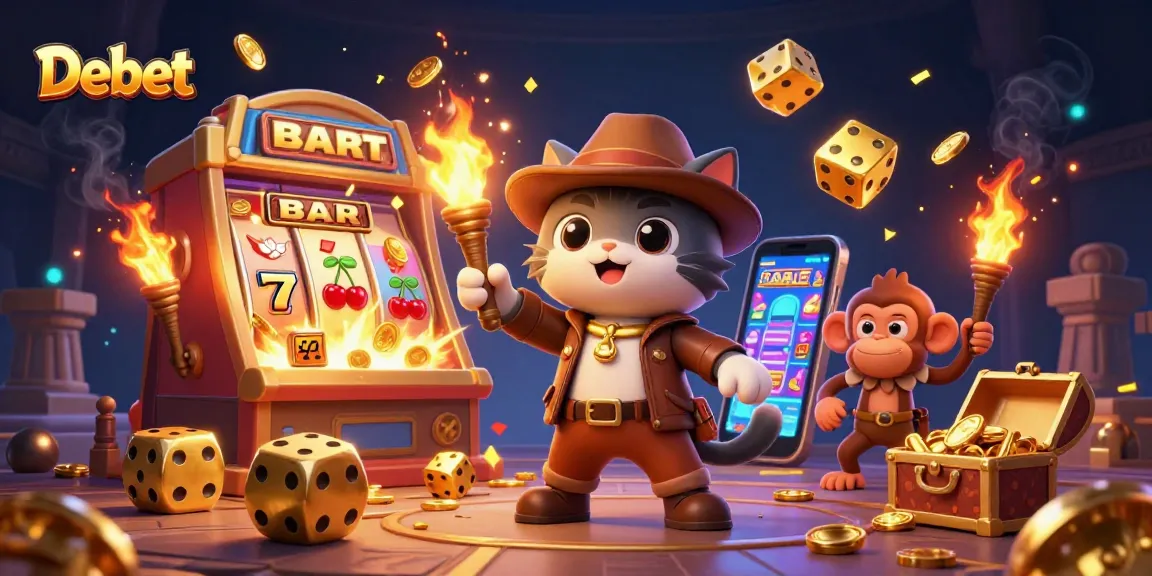 Discover the excitement of Debet with a captivating scene of a cat archaeologist exploring a golden casino artifact