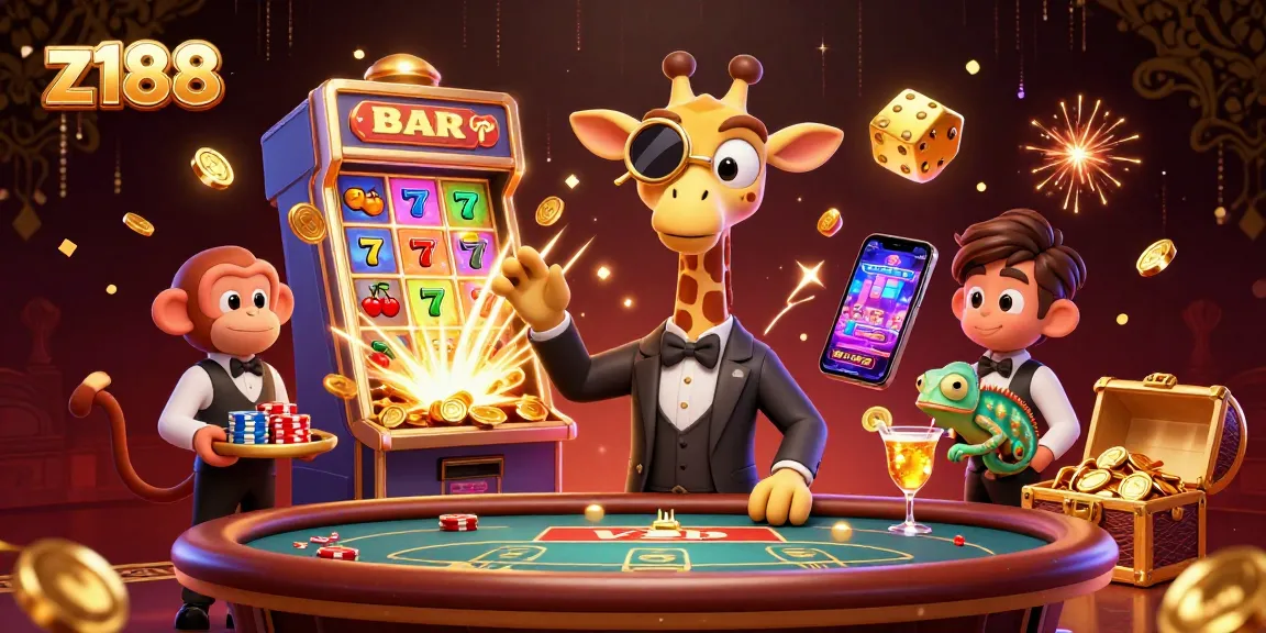 Spin the slots and win big with z188 in this vibrant 3D casino illustration, showcasing exciting gameplay.