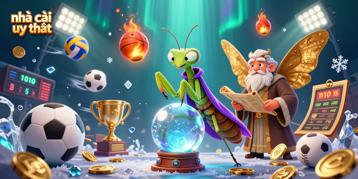Betting on nhà cái uy tín with dynamic sports elements and mystical characters in an enchanting scene.