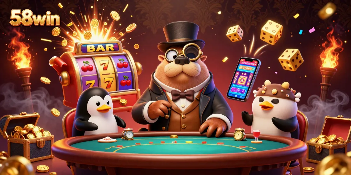 Engage in thrilling gaming action at 58win with unique characters and vibrant casino elements.