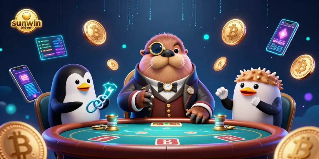 Engage with exciting game moments in the vibrant world of sunwin chính thức, showcasing a jolly walrus at a poker table.