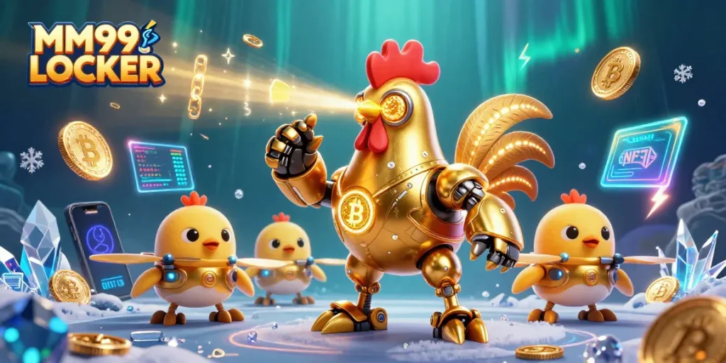 Play and win with MM99 LOCKER in a vibrant, high-stakes casino illustration.