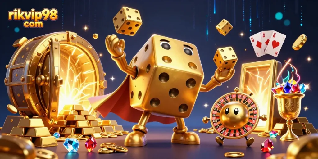 Engage with rikvip98 com by experiencing thrilling casino action featuring golden dice, jewels, and dynamic gameplay.