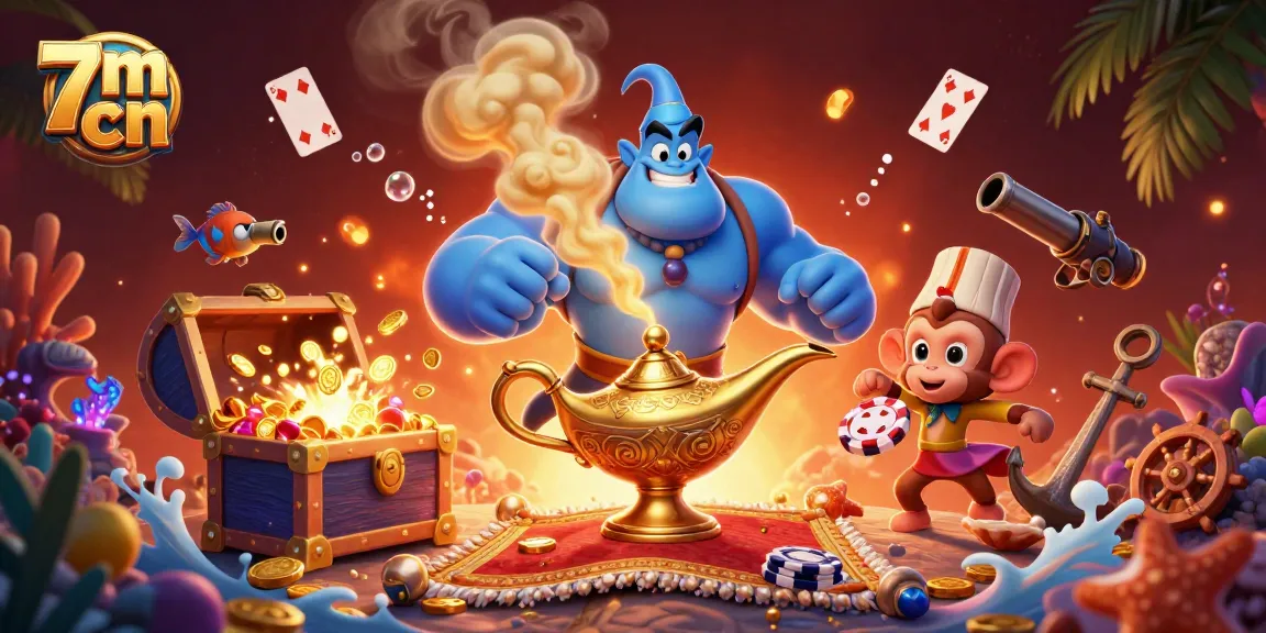 Engage in thrilling gameplay with 7m cn as the magical genie, monkey, and poker chips collide.