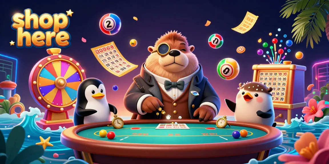 Shop here features a 3D walrus at an underwater poker table with colorful casino elements.