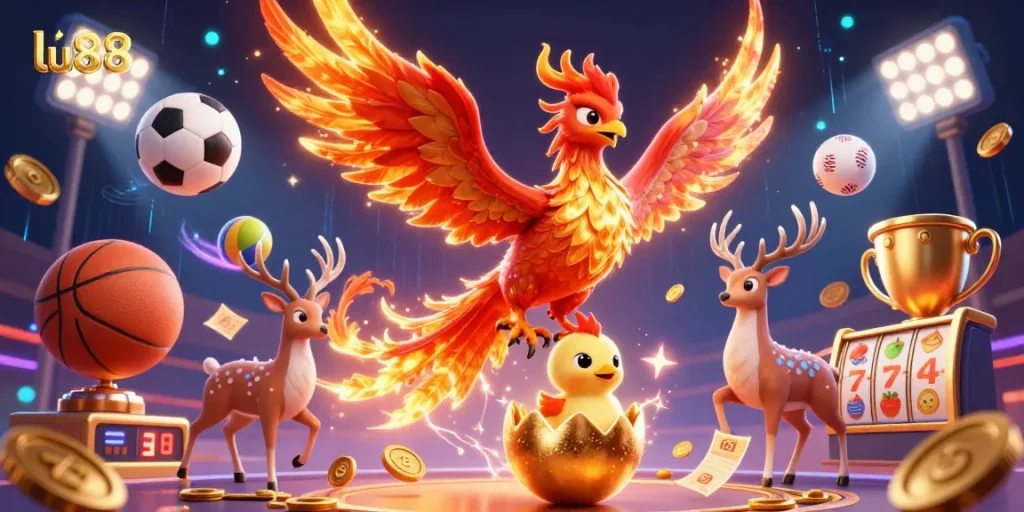 Experience thrilling gameplay at lu88 with a spectacular phoenix scene that captures the excitement of online betting.