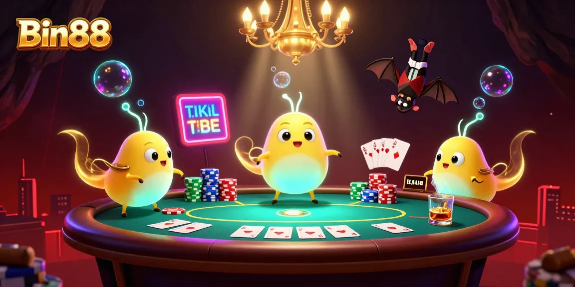 Enjoy Bin88's vibrant casino atmosphere with glowworms, poker tables, and a bat dealer in an underwater cave.