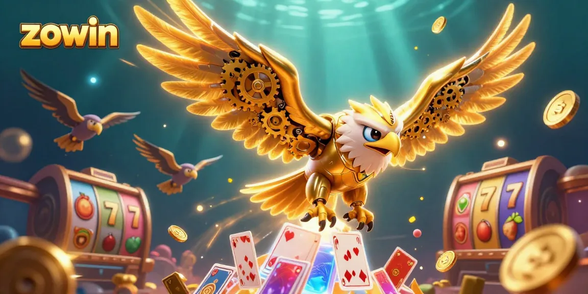 Experience exhilarating gameplay with Zowin as cybernetic eagle dives into vibrant slots.