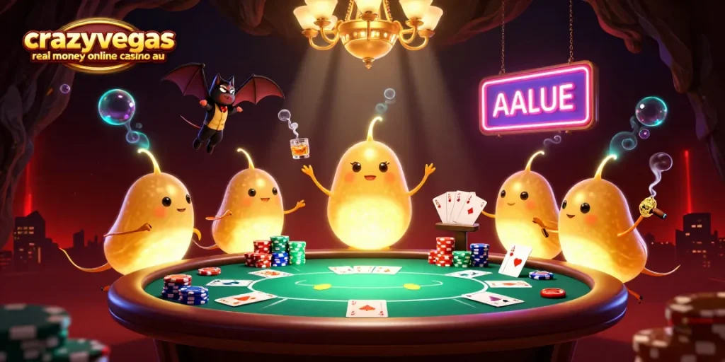 Experience excitement at crazyvegas real money online casino au with a lively 3D casino scene featuring unique characters and vibrant game elements.