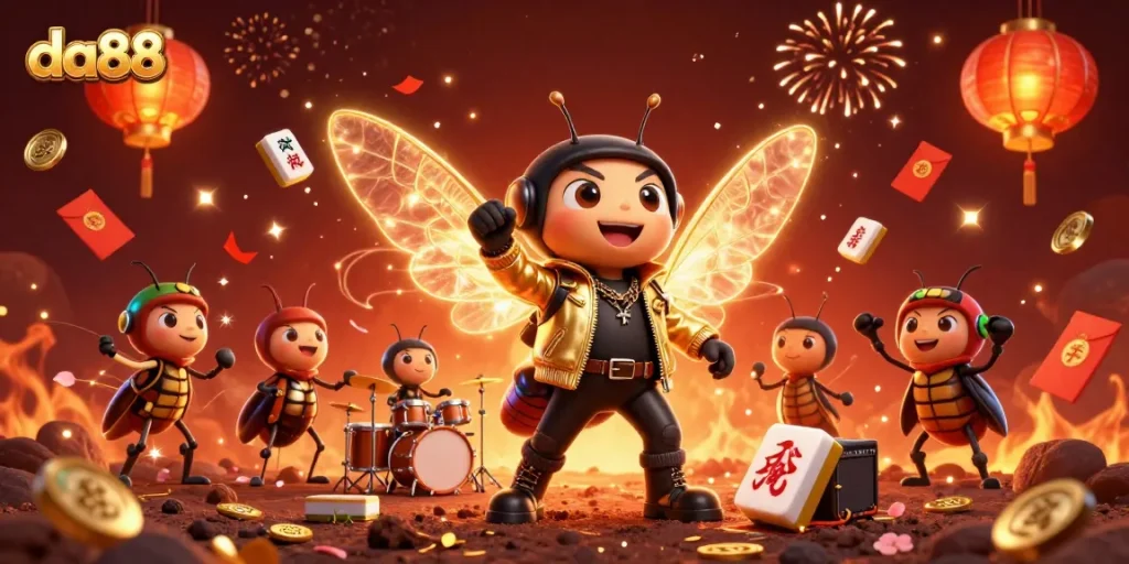 Win big at da88 with an energetic casino-themed 3D illustration showcasing vibrant characters and elements.