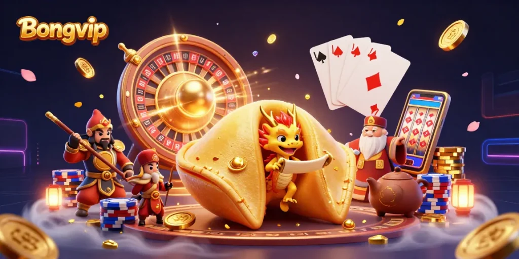 Win big with Bongvip at the ultimate online casino, featuring colorful chips and golden coins!